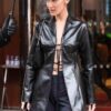 Bella Hadid Wears Long Leather Jacket