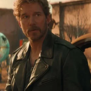 Chris Pratt The Electric State Black Leather Jacket