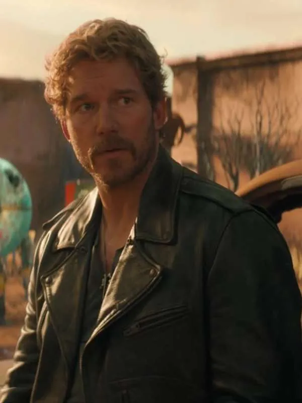 Chris Pratt The Electric State Black Leather Jacket